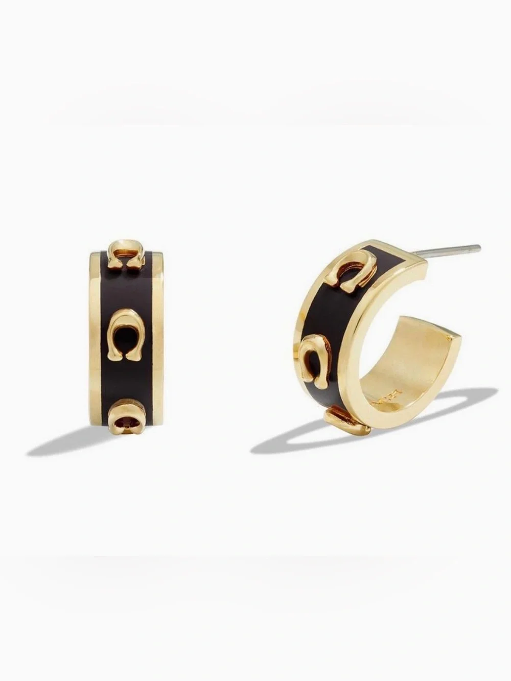 Coach Gold and Black Mini Hoop Earrings - Picture 5 of 8